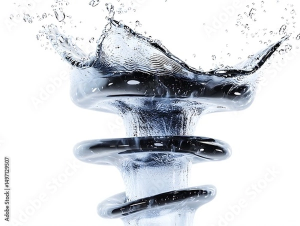 Fototapeta Water Splash and Spiral Design on White Background with Dynamic Fluid Motion and Perfect Wave Patterns