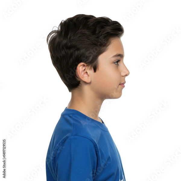 Fototapeta Profile of a boy in blue shirt isolated on transparent background