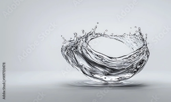 Obraz Dynamic Water Splash Creating Artistic Form with Ripples on Gray Background