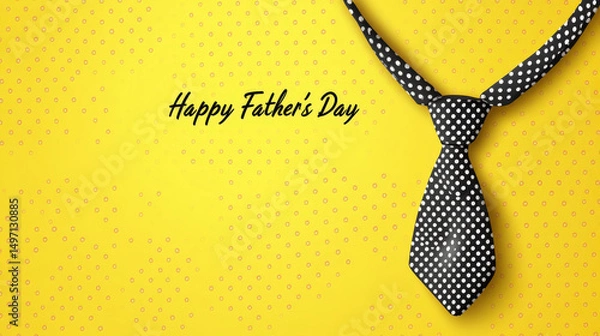 Obraz Happy Father's Day card template with a yellow background, simple line necktie vector illustration, and "Happy Father's Day" text, offering message space in a flat, colorful, and isolated vector style