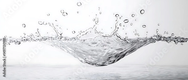 Fototapeta Captivating water splash captured in high detail against a minimalistic white backdrop showcasing dynamic movement and crystal clarity