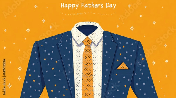Obraz Colorful isolated vector illustration of a simple line necktie on a yellow background for Father's Day, including "Happy Father's Day" text and message space, suitable for man holiday greeting cards o