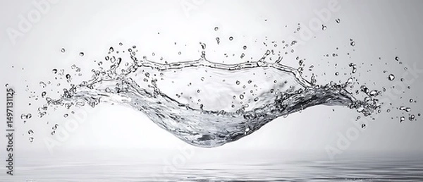 Fototapeta Splash of Water in a Minimalist Style with Droplets Spreading Across a Light Background