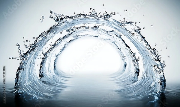 Fototapeta Elegant Splash of Water Creating Dynamic Arch on Calm Surface with Clean Background