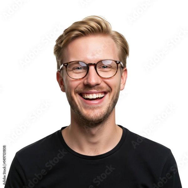 Fototapeta Happy young man with glasses isolated on transparent background