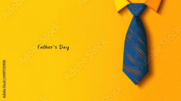 Obraz Flat, Dribbble-style Happy Father's Day design features a yellow background with a simple line necktie vector, "Happy Father's Day" text, and message space, ideal for man holiday greeting cards or fes