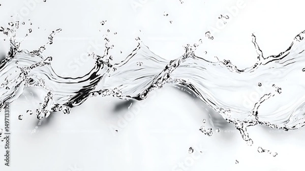 Fototapeta Stunning Clear Water Splash on White Background with Bubbles and Fluid Motion Captured in High Resolution