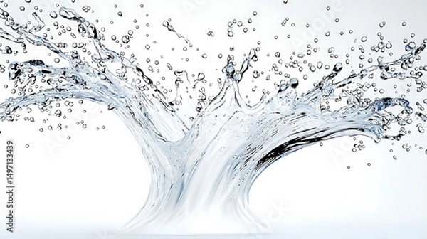 Fototapeta Dynamic Splash of Water with Air Bubbles on Light Background Captivating Fluid Motion and Refreshing Vibes