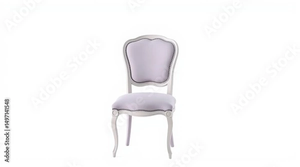 Fototapeta Elegant lavender chair with ornate backrest and white wooden legs on white background