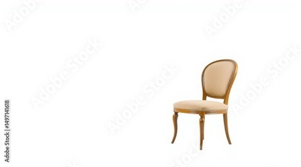 Fototapeta Elegant beige chair with oval backrest and wooden frame on a white background