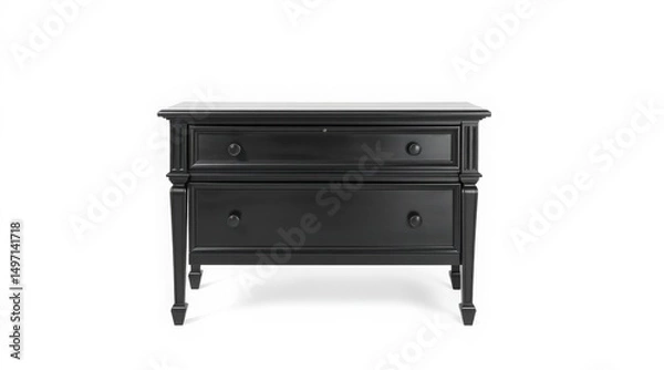 Fototapeta Elegant black dresser with two drawers and classic design on a white background