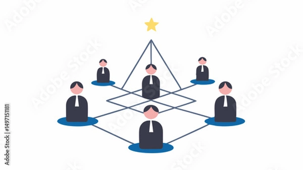 Fototapeta Illustration of interconnected business people with a star at the top of the hierarchy network chart
