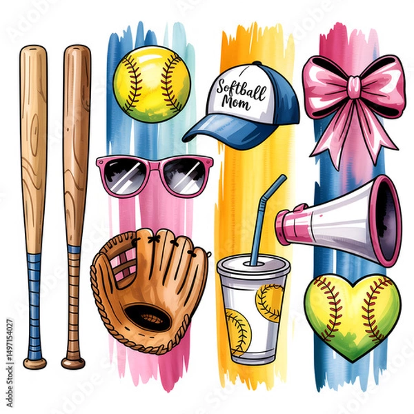 Obraz baseball bat and ball on white background