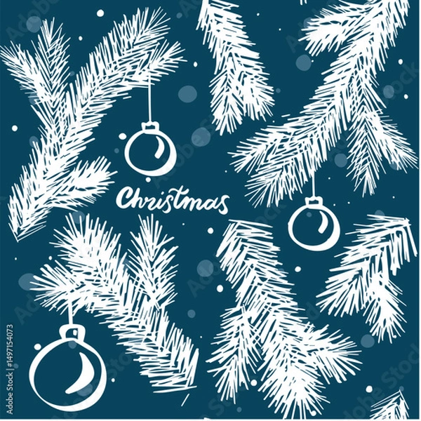 Fototapeta Christmas pine branches with baubles