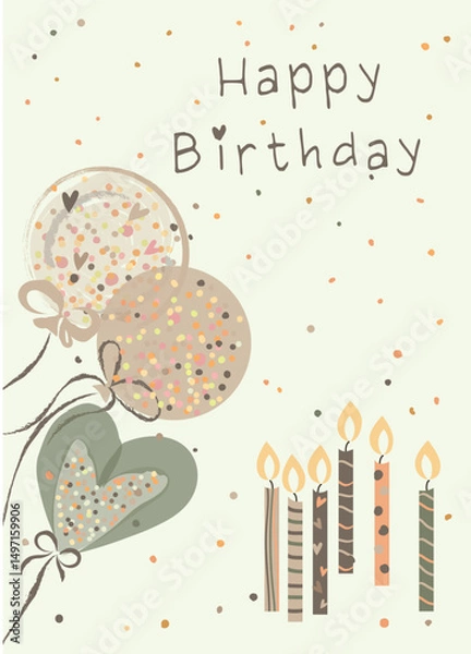 Fototapeta Happy birthday with gold confetti and balloons 13