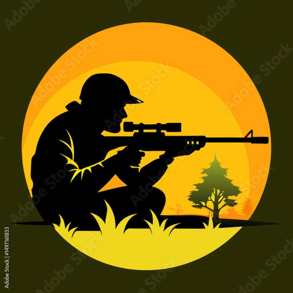 Obraz hunter shooting with rifle