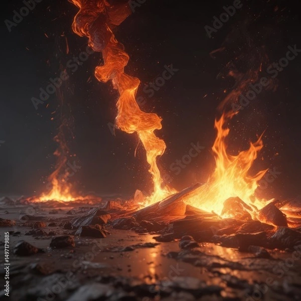 Obraz Fiery embers float, glowing intensely against a shadowy backdrop ,  moody,  light