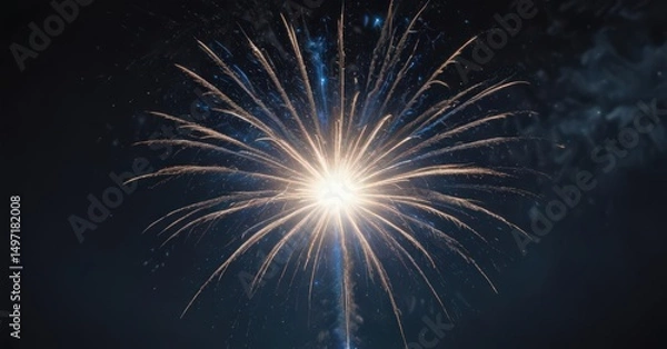 Obraz Single blue firework explosion, dark night sky background ,  event,  bright,  overlay