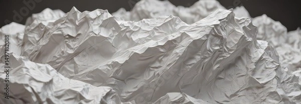 Obraz Deep creases, heavily wrinkled white paper, crumpled texture , crumple, isolated background, old paper
