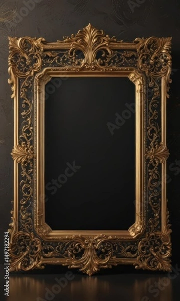 Obraz Black and gold shimmering background with ornate frame, luxury vibe , opulent, pattern, border