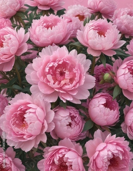 Obraz Dense cluster of pink peonies, soft pink backdrop, flowers, flower arrangement