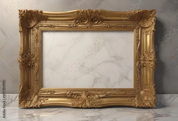 Obraz Gilded frame with swirling patterns against polished marble , craft, decorative