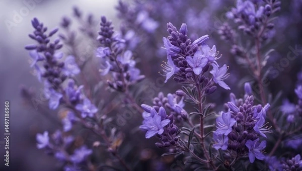 Fototapeta Purple flowers in close-up with a soft focus background.