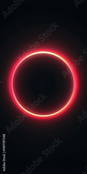 Fototapeta Abstract Background With Neon Red Circle On A Black Background, Futuristic Minimalism Design.