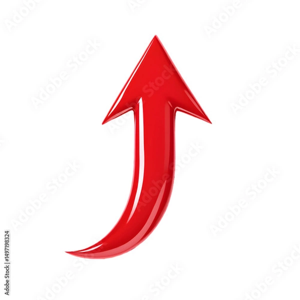 Fototapeta A glossy red arrow curving upwards against a solid black background space