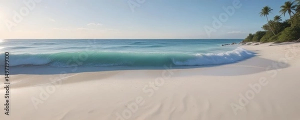 Obraz Soft blue waves caress a flawless white sand beach, idyllic scene , relaxing, peaceful, shore
