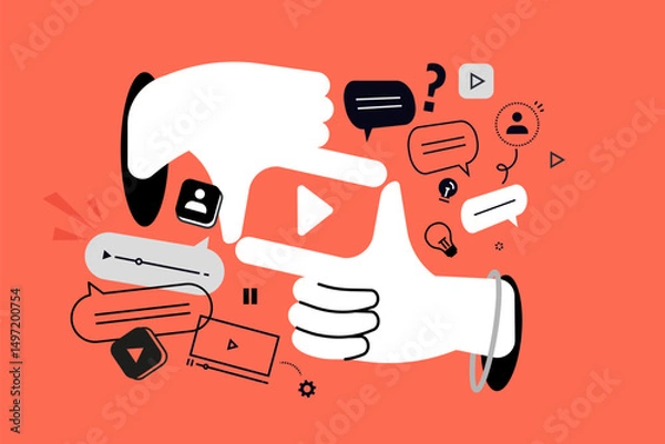 Fototapeta Video, movie, video clip. Vector illustration for web banner, social media banner, business presentation, marketing material.