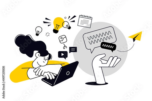Fototapeta Social network and internet communication. Vector illustration for web banner, social media banner, business presentation, marketing material.
