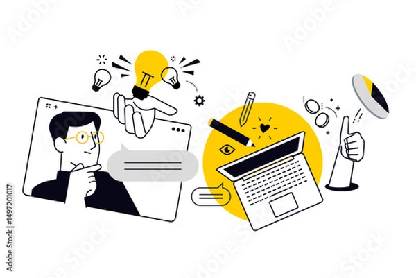 Fototapeta Online business. Vector illustration for web banner, social media banner, business presentation, marketing material.