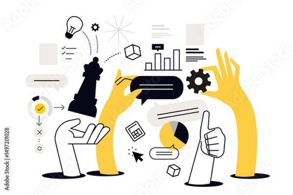 Fototapeta Project development process. Vector illustration for web banner, social media banner, business presentation, marketing material.