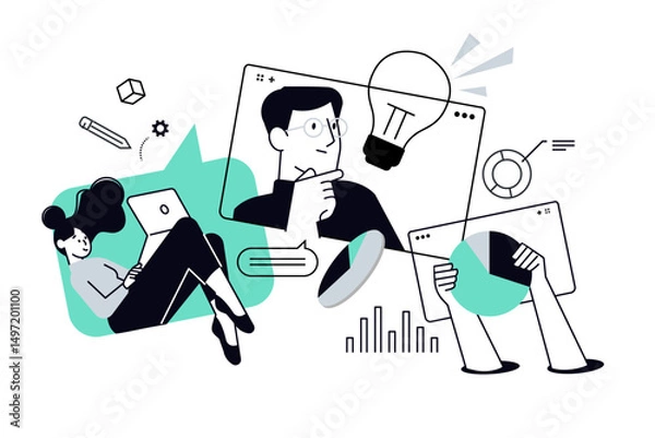 Fototapeta Project development. Vector illustration for web banner, social media banner, business presentation, marketing material.