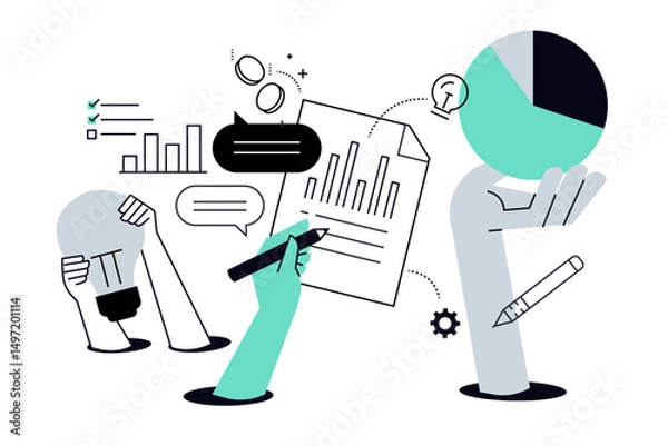 Fototapeta Business plan. Vector illustration for web banner, social media banner, business presentation, marketing material.