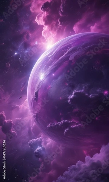 Obraz Ethereal sphere amidst swirling purple cosmic clouds  Deep space scene ,  dreams,  background