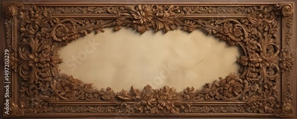 Obraz Intricate floral carvings frame antique scroll  Mystical, ornate, wood ,  gothic,  wood texture,  frame