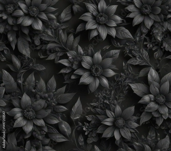 Obraz Intricate charcoal floral pattern, abstract botanical design, texture, wallpaper