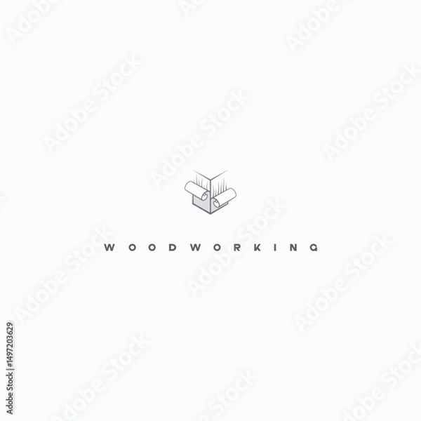 Fototapeta illustration consisting of a picture of a piece of wood and the inscription "woodworking" in the form of a symbol or logo
