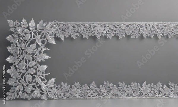 Obraz Intricate silver leaf lace border, shimmering background , elegant, refined, art deco
