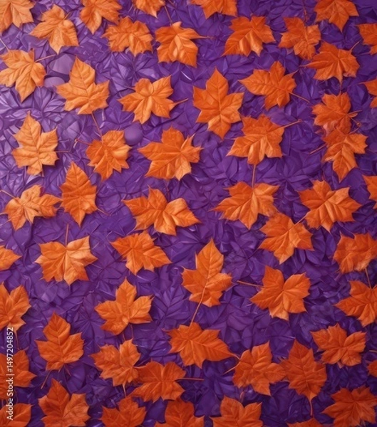 Obraz Crisp metallic orange leaves, geometric violet pattern  Textural autumnal art , elegant, geometric, pattern