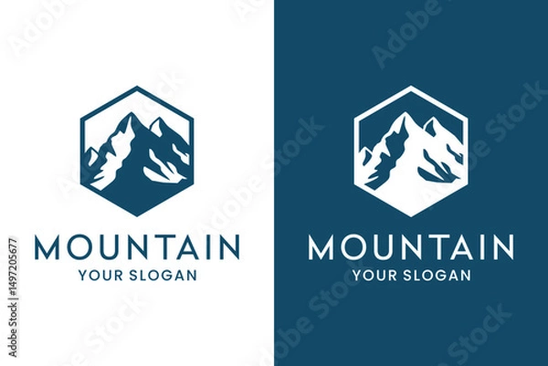 Fototapeta Mountain peak summit Hexagon Shape logo design. Outdoor Hiking Adventure Logo Design, Perfect for Outdoor Activities Logo