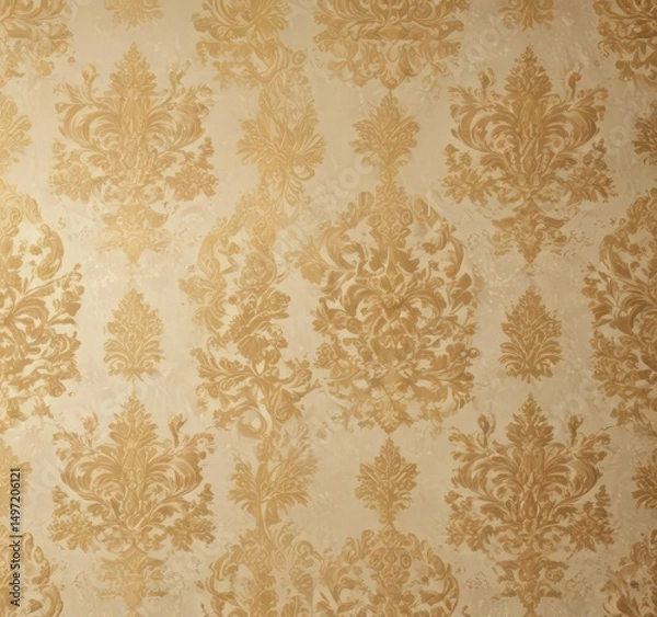 Obraz Opulent gold and cream damask wallpaper with embossed texture , design element, luxury, design