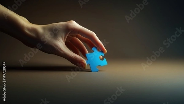 Obraz Teamwork Hands solving puzzle, close-up, office background, problem-solving concept	
