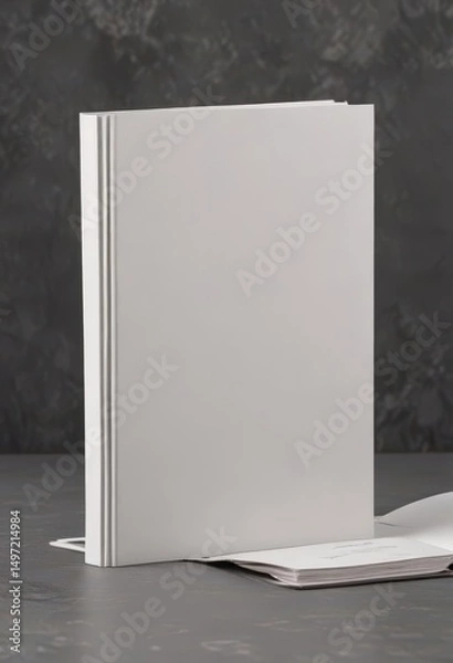 Fototapeta Elegant vertical photo album mockup; blank pages, minimalist design, clean, studio shot,  blank,  studio,  white