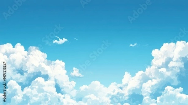 Fototapeta Clear sky with fluffy clouds, perfect for background use