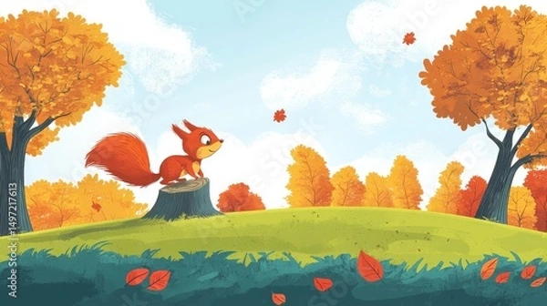 Fototapeta Playful Squirrel in a Vibrant Autumn Meadow
