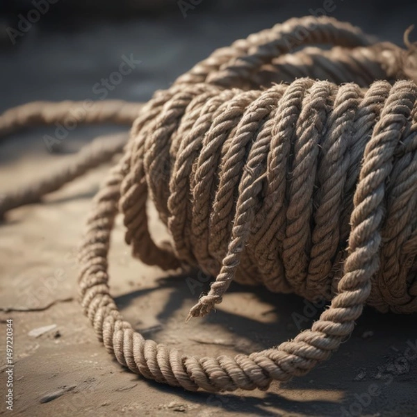 Fototapeta Overburdened rope, severely worn, about to snap , rope,  worn,  breaking point