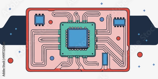 Obraz Electronic circuit board with a computer chip, illustrating modern technology and digital hardware concepts